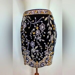 Sherri Hill Black and Gold Embellished Pencil Skirt